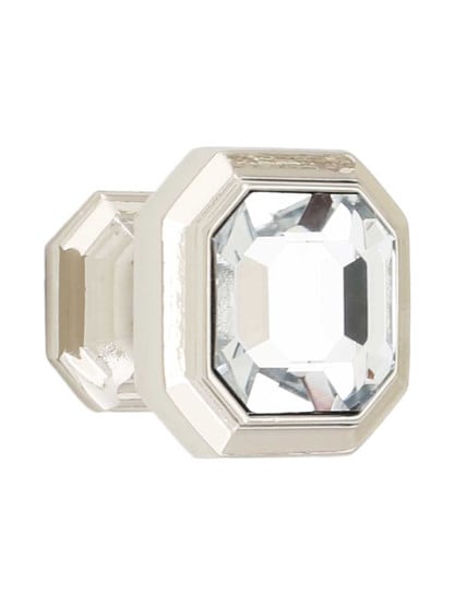 Crystal Emerald Cabinet Knob - 1 1/8 inch Square in Polished Nickel.